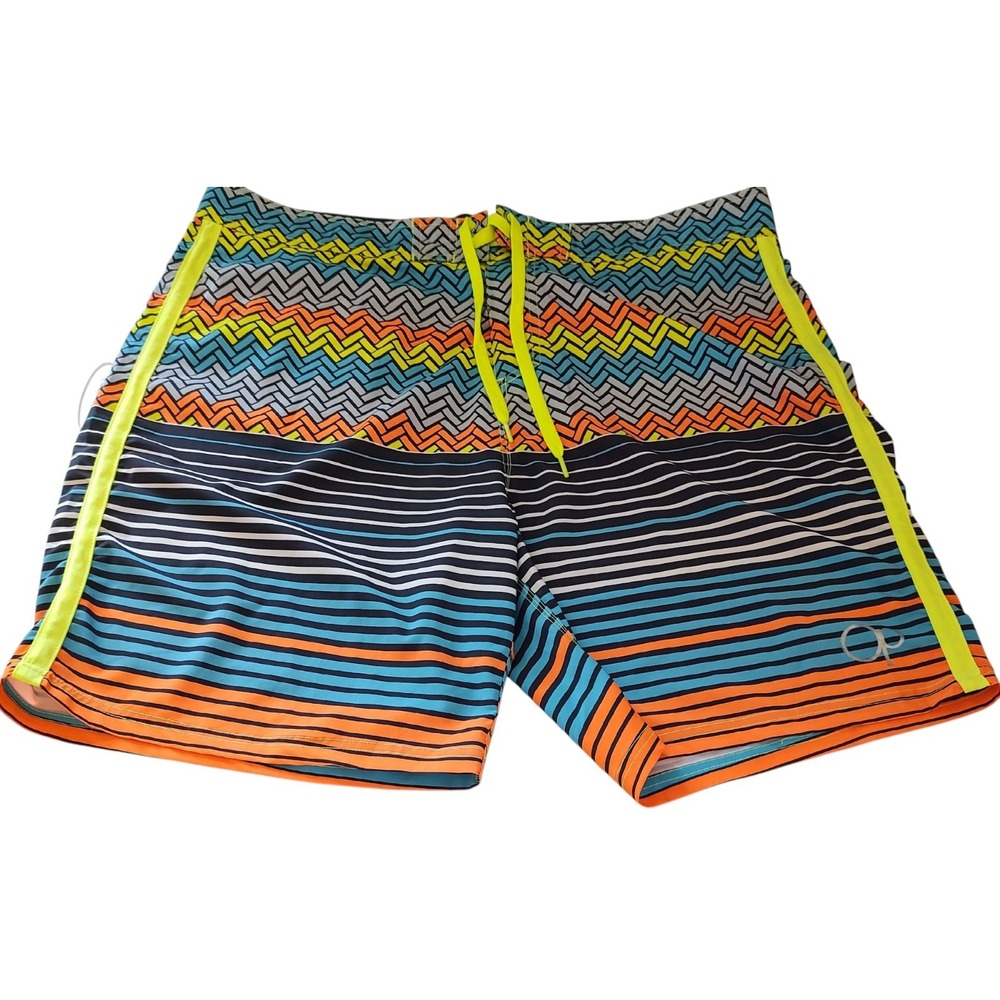 OP Ocean Pacific Stretch Board Shorts Neon‎ Multicolor Pocket Mens Size 40